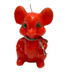 Vintage Red Mouse Candle Christmas Plaid Ribbon Scarf Green Sequin Eyes